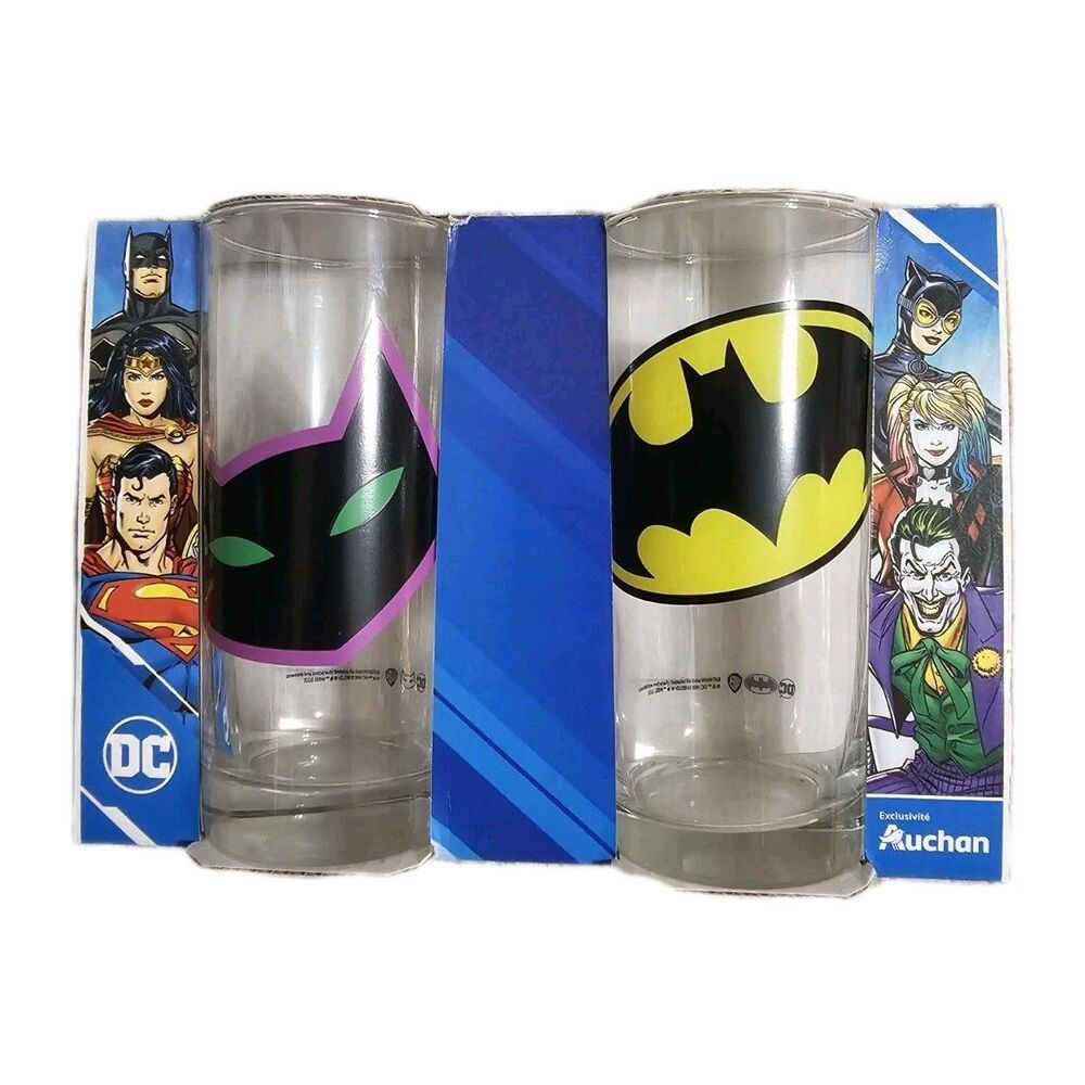 DC Comics Cat Woman Catwoman Batman Logo Pint Glass Set of 2 New In Box
